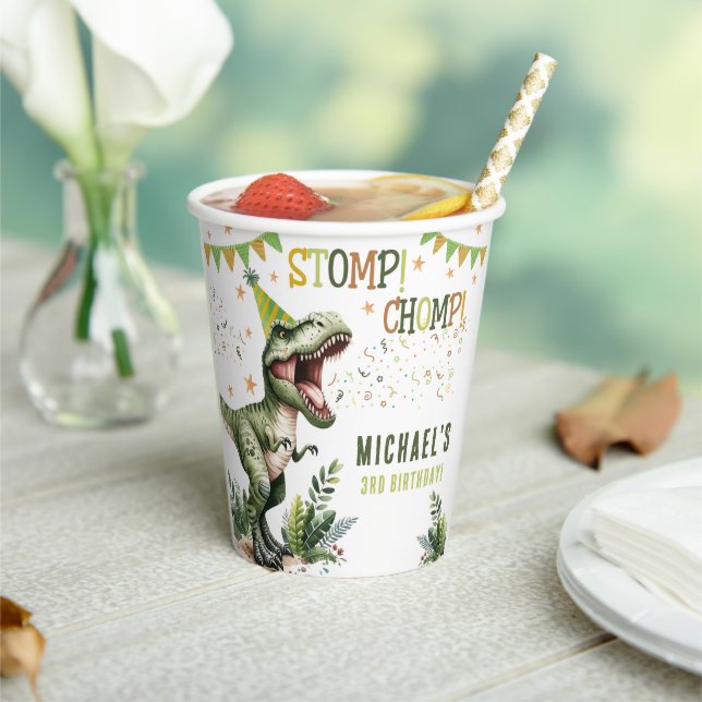 Vasos De Papel Dinosaur Three Rex 3rd Birthday Party  (in situ)