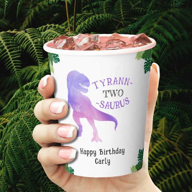 Vasos De Papel Dinosaurio 2 cumpleaños Tirano Púrpura Rex (Dinosaur 2nd Birthday Purple Tyrannosaurus Rex Paper Cups
)