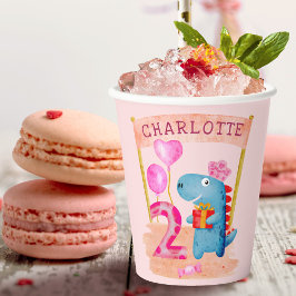 Vasos De Papel Dinosaurio Cute Girly Personalizado 2 Años Cumplea
