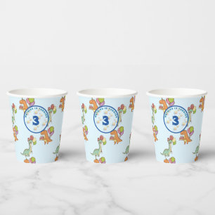 Vasos De Papel Dinosaurio dino fiesta niños cumpleaños azul diver