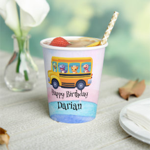 Vasos De Papel Dinosaurio divertido de vuelta a la escuela Bus Ra