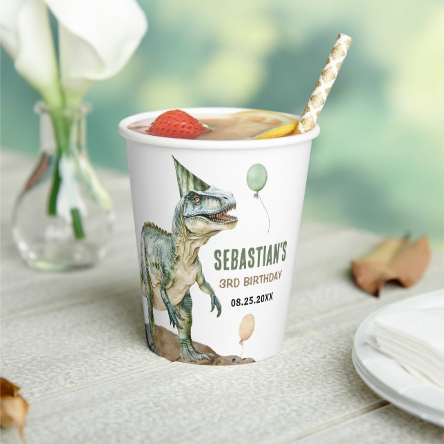 Vasos De Papel Dinosaurio jungla T Rex tercer Fiesta de cumpleaño (in situ)