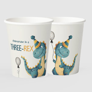 Vasos De Papel Dinosaurio Trex Tres Rex Tercer Fiesta de Cumpleañ