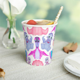 Vasos De Papel Dinosaurios color agua rosada Cumpleaños Baby Show
