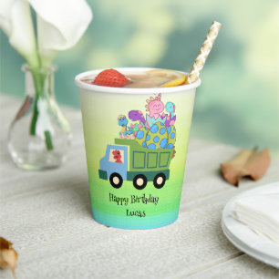 Vasos De Papel Dinosaurios divertidos Camión de basura Niños de f