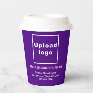 Vasos De Papel Dirección comercial y número de teléfono en morado