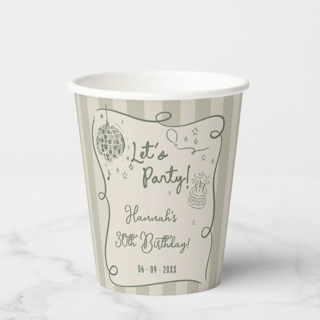 Vasos De Papel Discoteca Mano caprichosa 30 cumpleaños (Anverso)