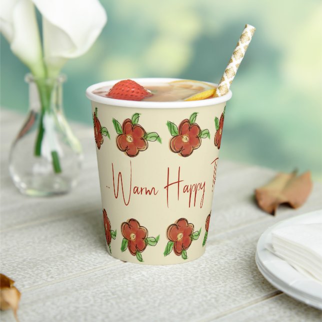 Vasos De Papel Diseñador floral naranja (in situ)