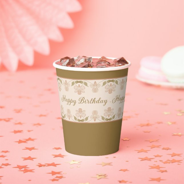 Vasos De Papel Diseñador floral rosado de bonito (in situ)