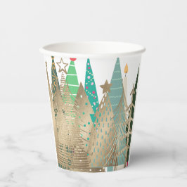 Vasos De Papel Diseño de árboles de Navidad dorados y verdes