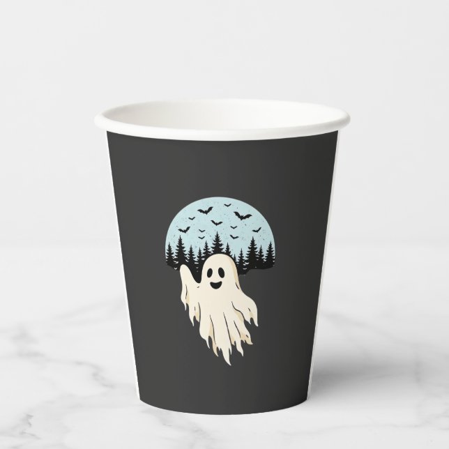 Vasos De Papel Diseño de bosque de luna de fantasma de Halloween_ (Anverso)