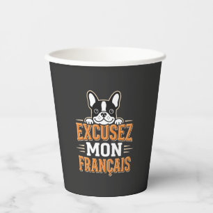 Vasos De Papel Diseño de Bulldog Francés Excusez Mon Franais