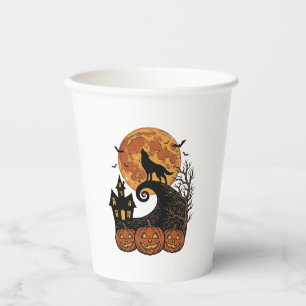 Vasos De Papel Diseño de camiseta de calabaza de luna de lobo de