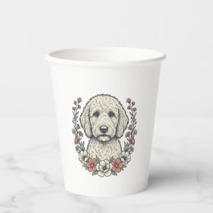Vasos De Papel Diseño de camiseta de retrato de perro rizado flor