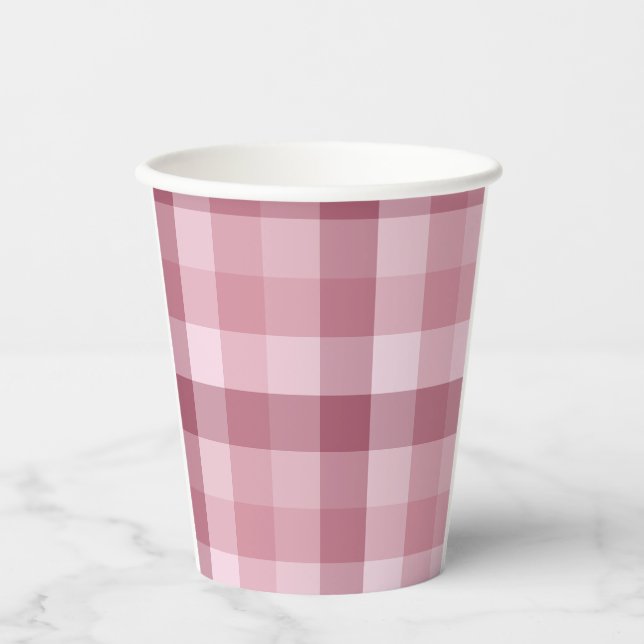 Vasos De Papel Diseño de Cuadro de Gingham Rosa (Anverso)