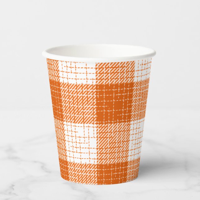 Vasos De Papel Diseño de cuadros audaces naranja y blanco a cuadr (Anverso)