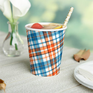 Vasos De Papel Diseño de cuadros escoceses naranja azul blanco