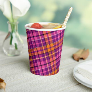 Vasos De Papel Diseño de cuadros escoceses naranja rosa púrpura