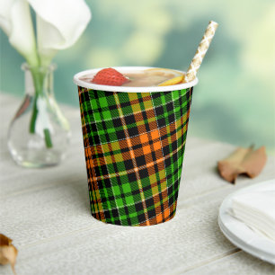 Vasos De Papel Diseño de cuadros escoceses naranja verde negro