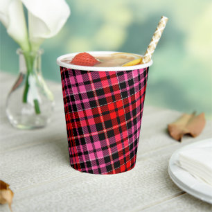 Vasos De Papel Diseño de cuadros escoceses rojo negro y rosa