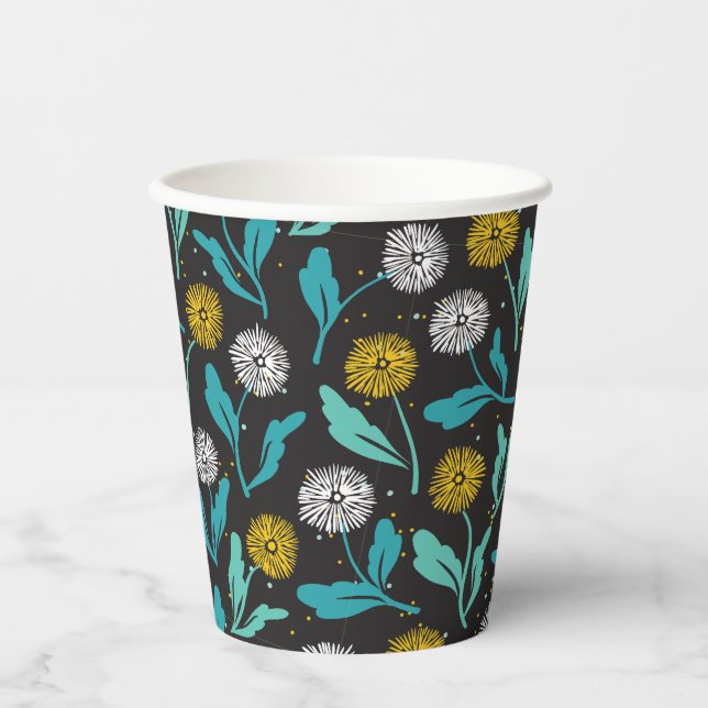 Vasos De Papel Diseño de flores y hojas de Dandelion (Anverso)