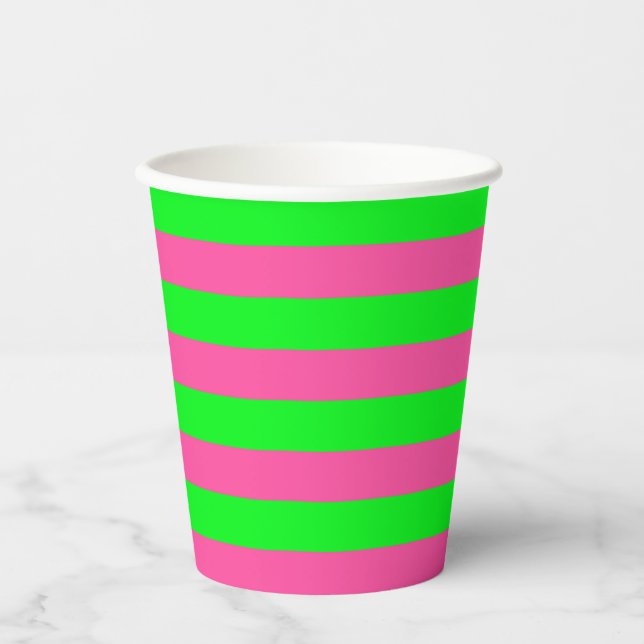 Vasos De Papel Diseño de franjas rosadas y verdes (Anverso)