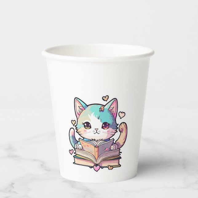 Vasos De Papel diseño de gato bonito (Anverso)