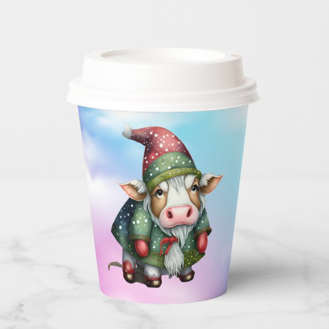 Vasos De Papel Diseño de gnomo vaca de Navidad-83456 (Anverso)
