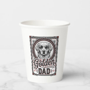 Vasos De Papel Diseño de grabado vintage de papá Golden Retriever