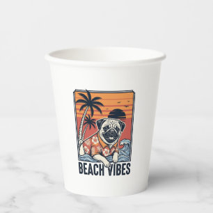 Vasos De Papel Diseño de grabado vintage de pug con vibraciones d