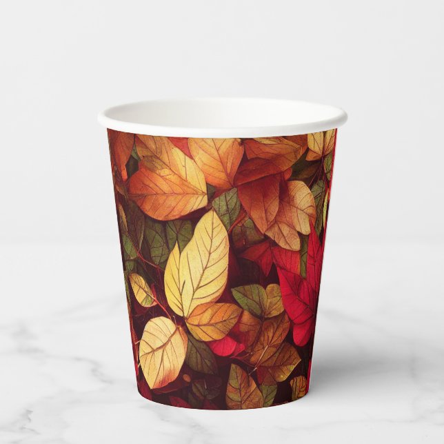Vasos De Papel Diseño de hojas de otoño (Reverso )