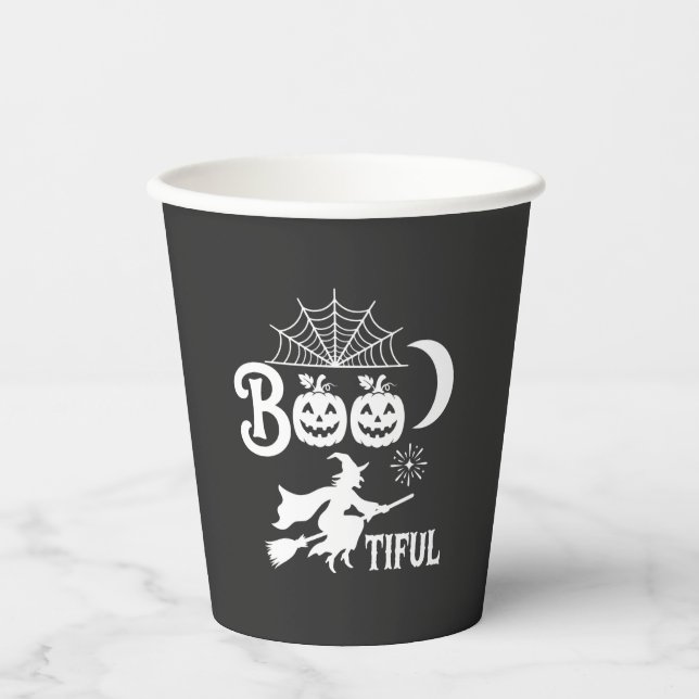 Vasos De Papel Diseño de luna de bruja de Halloween Bootiful_1 (Anverso)