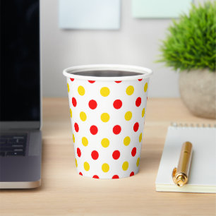 Vasos De Papel Diseño de lunares blancos rojos y amarillos