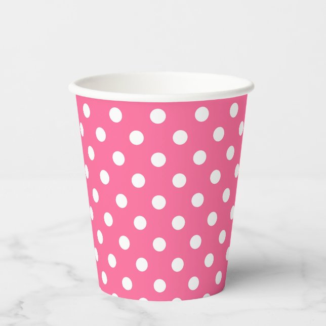 Vasos De Papel Diseño de lunares blancos rosados (Anverso)