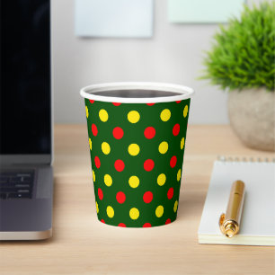 Vasos De Papel Diseño de lunares verdes rojos y amarillos 