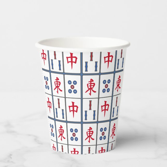 Vasos De Papel Diseño de mosaicos de juegos de Mahjong (Anverso)