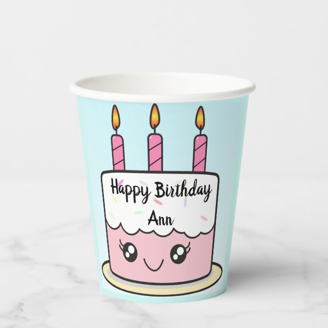 Vasos De Papel Diseño de pastel de cumpleaños (Anverso)