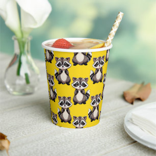 Vasos De Papel Diseño de patrón de mapache amarillo