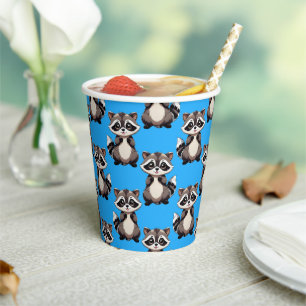 Vasos De Papel Diseño de patrón de mapache azul