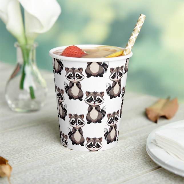 Vasos De Papel Diseño de patrón de mapache blanco (in situ)