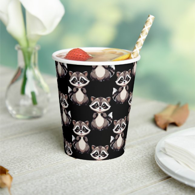 Vasos De Papel Diseño de patrón de mapache negro  (in situ)