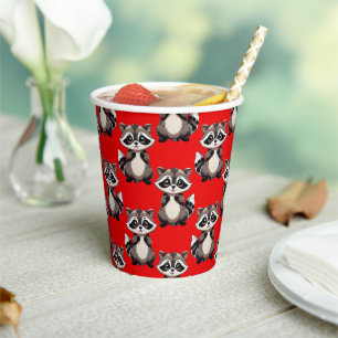 Vasos De Papel Diseño de patrón de mapache rojo 