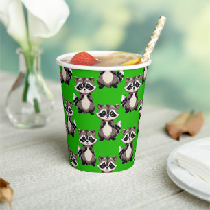 Vasos De Papel Diseño de patrón de mapache verde