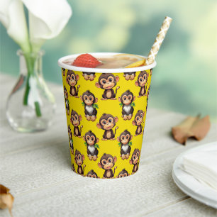 Vasos De Papel Diseño de patrón de mono amarillo