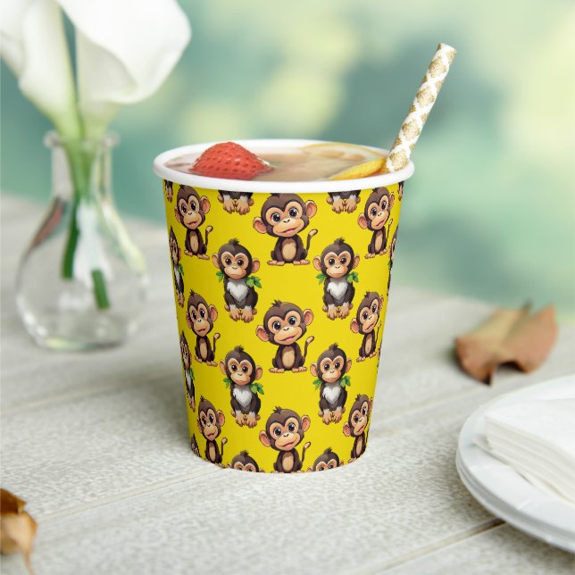 Vasos De Papel Diseño de patrón de mono amarillo (in situ)