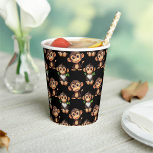 Vasos De Papel Diseño de patrón de mono negro
