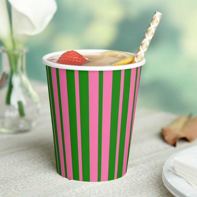 Vasos De Papel Diseño de patrón de rayas elegantes rosa verde (Subido por el creador)