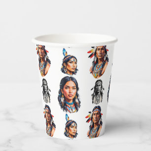 Vasos De Papel Diseño de patrón de tribu de indios americanos nat