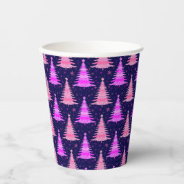 Vasos De Papel Diseño de patrón rosa azul de árbol de Navidad