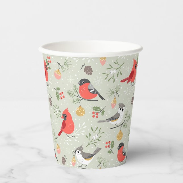 Vasos De Papel Diseño de patrones de pájaro para Navidades curado (Anverso)